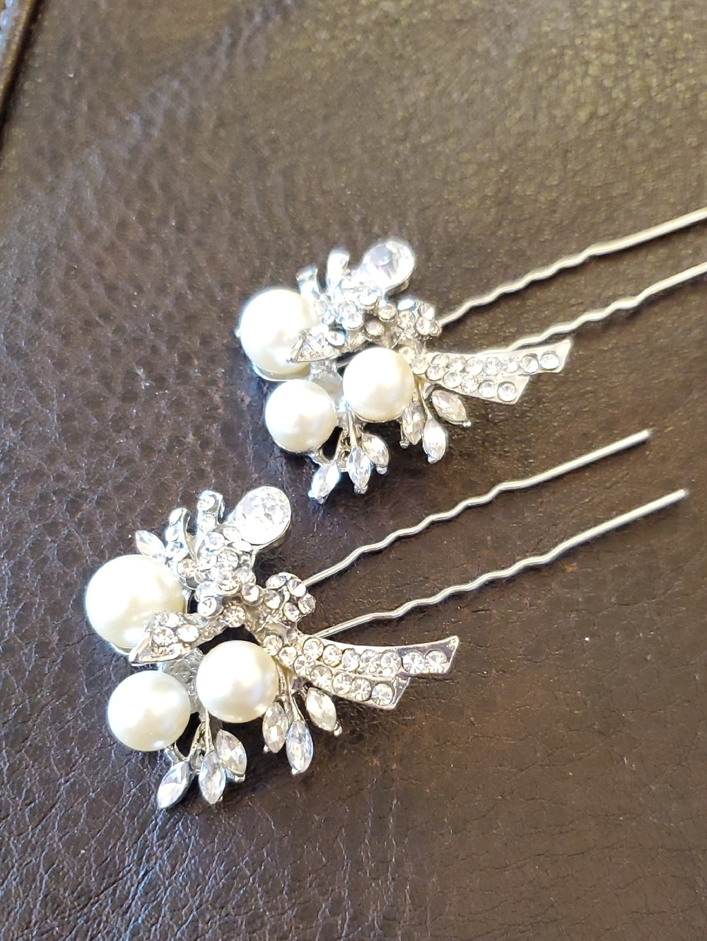 Pearl & Crystal Bridal Hair Pins - Silver White